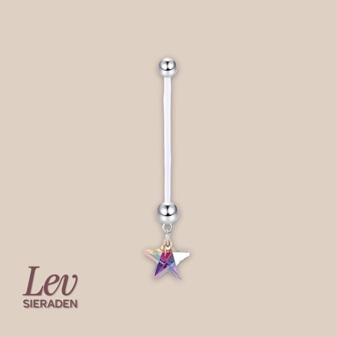Lev Sieraden - 1.6x38mm Zwangerschapspiercing - Ster hanger - UV acryl piercing - PTFE/Bioplast/Bioflex