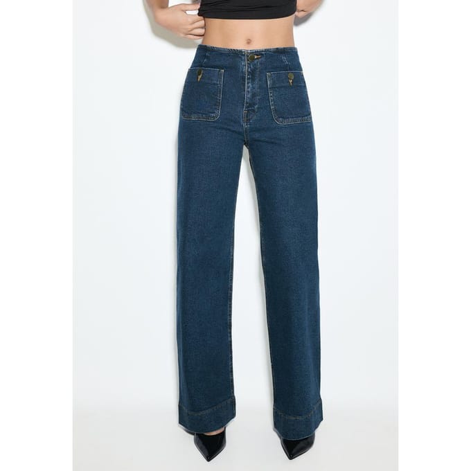 Stradivarius D77 minimalistische jeans met zakken  MIDDENBLAUWE DENIM WASSING 42