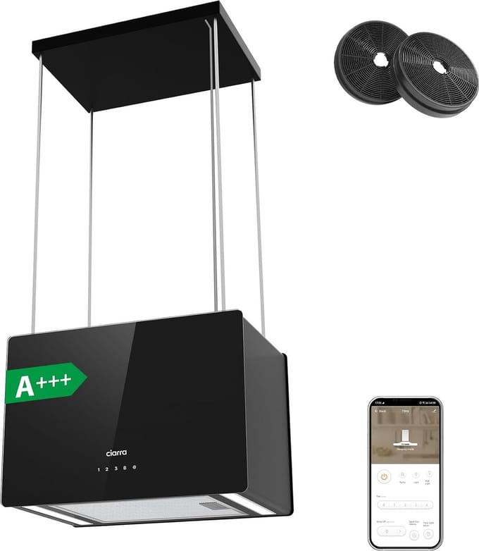 CIARRA CBCB4850 - 48cm Smart Kookeiland Eilandafzuigkap - Smart APP en WIFI bediening – Air Purifying - inclusief koolstoffilters – 700m3 – DC motor A+++