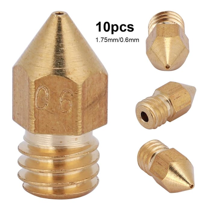 10 stuks MK8 Extruder Nozzle voor 3D Printer 1.75mm0.6mm Messing brown