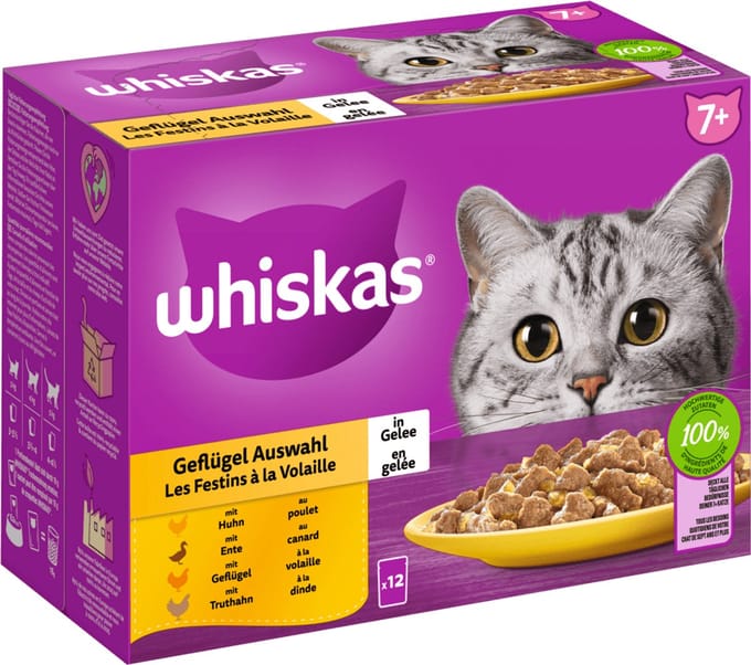 Whiskas 7+ Gevogelte Selectie Gelei 12x85g 4-pack - Gevogelte