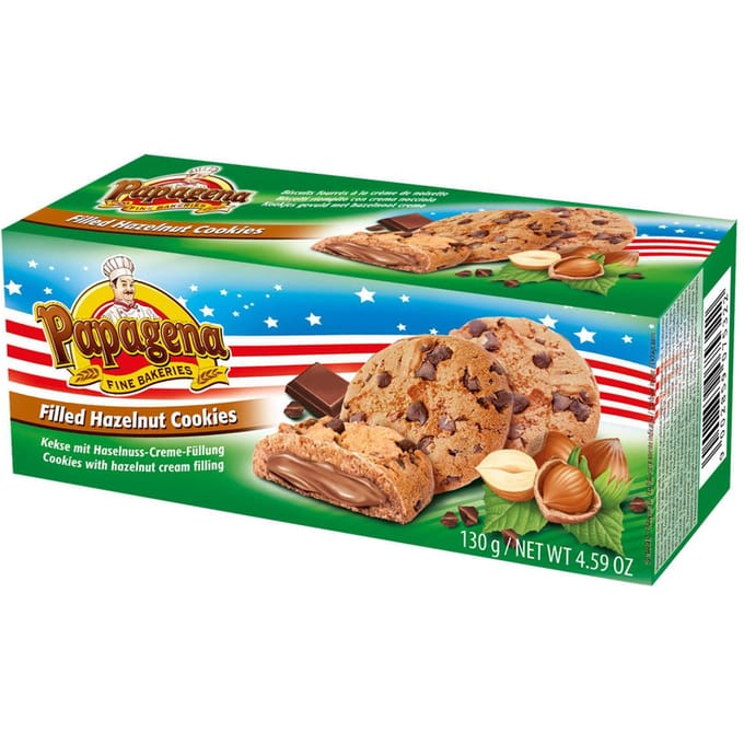 Papagena Choco Chip Koekjes met Hazelnootcrème en Noten 130 g