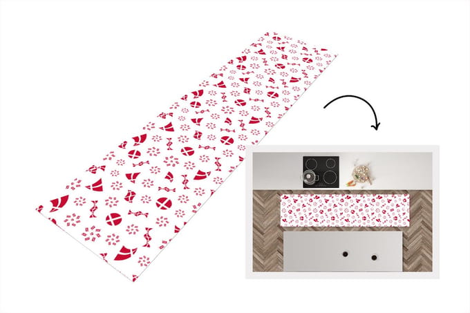 Keukenloper - Loper keuken - Denemarken - Patronen - Rood - 240x60 cm - Keukenloper vinyl