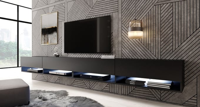 Meubella - TV-Meubel Asino LED - Mat Zwart - 280 cm