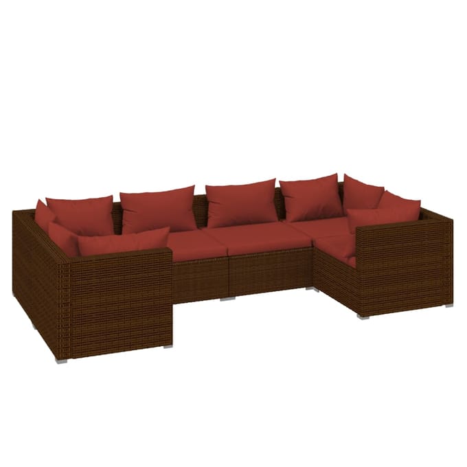 vidaXL - 6-delige - Loungeset - met - kussens - poly - rattan - bruin