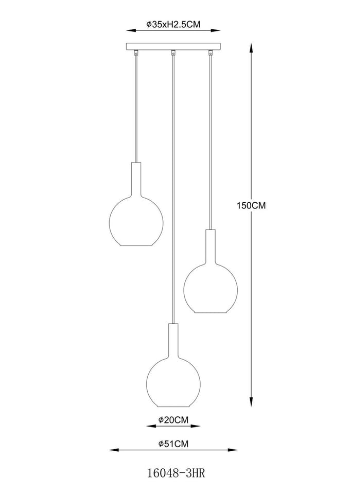 Globo - hanglamp - MARINELLA - amberkleurig - glas - Ø 51cm - E14 - 16048-3HR