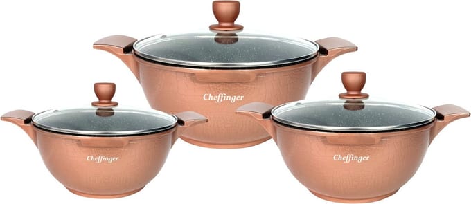 Cheffinger Crocodile Pannenset 6-delig - Kookpan - Braadpan - Koper