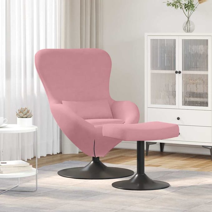 vidaXL - Ei - Stoel - met - Voetensteun - Roze - Fluweel