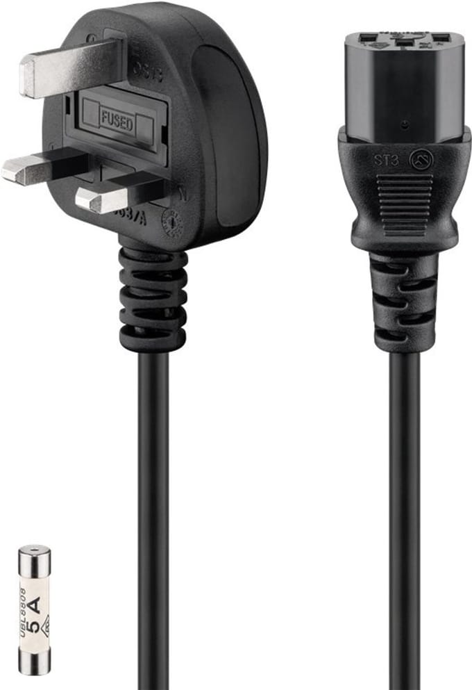 Goobay Apparatkabel UK/Verenigd Koninkrijk, 1,5 m, zwart, VK 3-pins stekker (type G