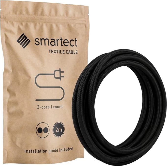 Textiel Koussnoer Zwart 2 Meter 2-aderig voor Lampen en DIY Projecten