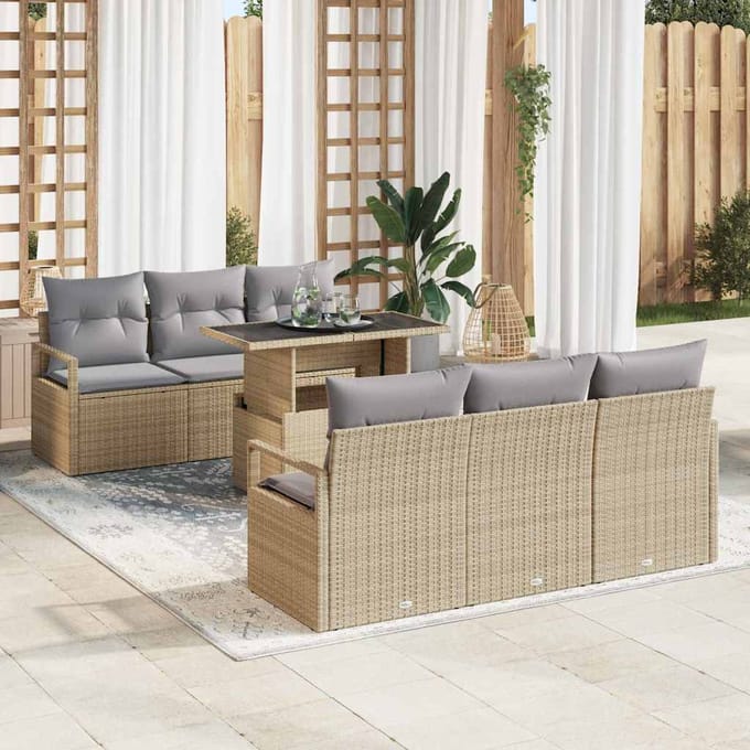 vidaXL - Tuinbank - Set - 7 - st - 6-Aantal - zitplaatsen - Beige - en - Lichtgrijs