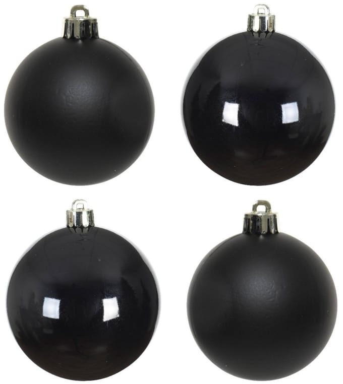 Decoris Kerstballen - 4x st - zwart - 10 cm - kunststof - kerstversiering
