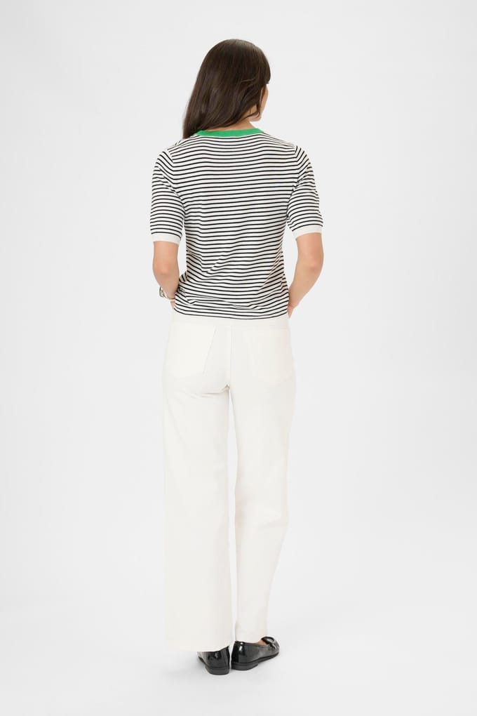 Kaffe KAlizza Narrow Striped Pullover Dames Trui - Chalk / Black Fine Stripe