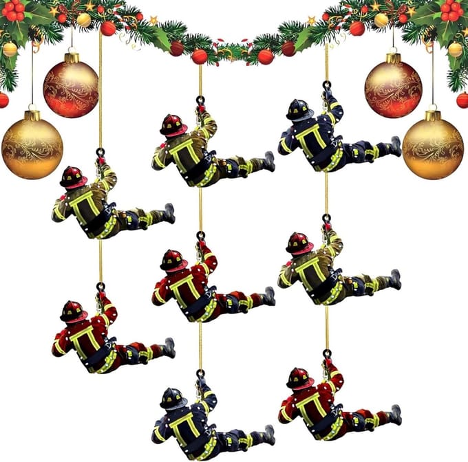 8pcs Firefighter Christmas Tree Decorations Pendants Christmas Tree Firefighter Acrylic Ornaments Acrylic Christmas - ShopVlot