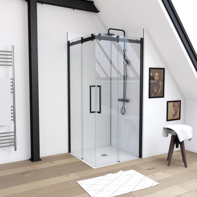 Aurlane - Douche Hoekinstap Rolling 90 X 200cm - Zwart Profiel - 8 Mm Helder Glas
