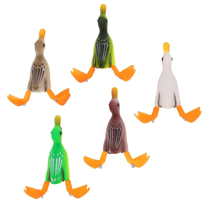 5 stuks Topwater Eend Aas 3D Rubber Drijvende Eend Vis Aas met Haken Baarsvissen Aas orange