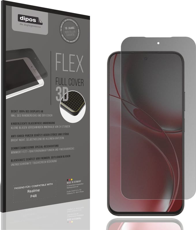 dipos FLEX – Matte Privacy Screenprotector geschikt voor Realme P4R | Volledige Schermbescherming | Case-Friendly