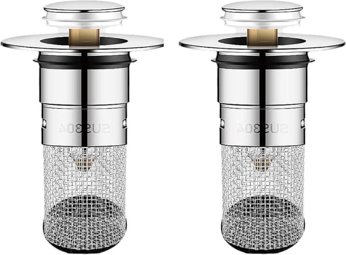 Wasbak Stop - Afvoerplug - Keuken en Badkamer - Met Geurfilter - 34-40 mm - Zilver
