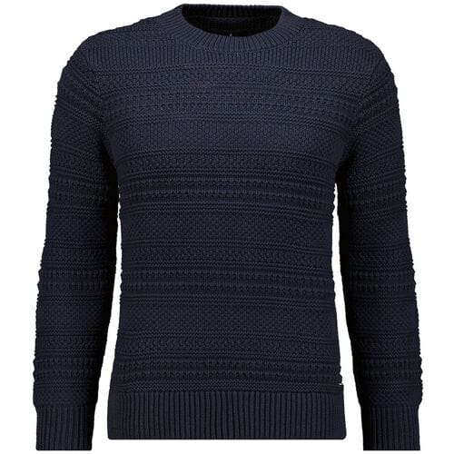 Ragman Trui Uni Color Round Neck Patterned Structure Knit Marine / male