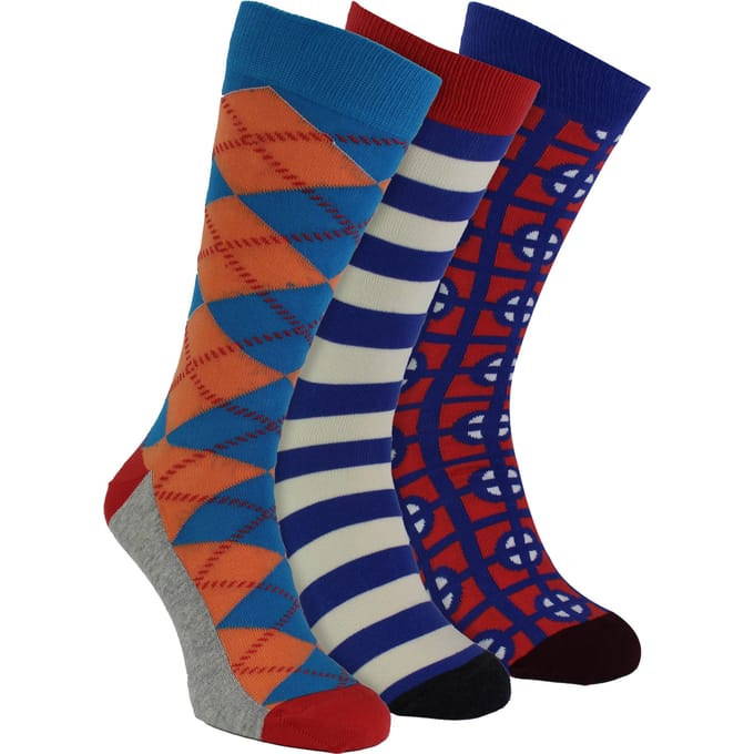 HS by Happy Socks - Heren 3-Pack Klassieke Structuur Kousen - Target (Blauw)