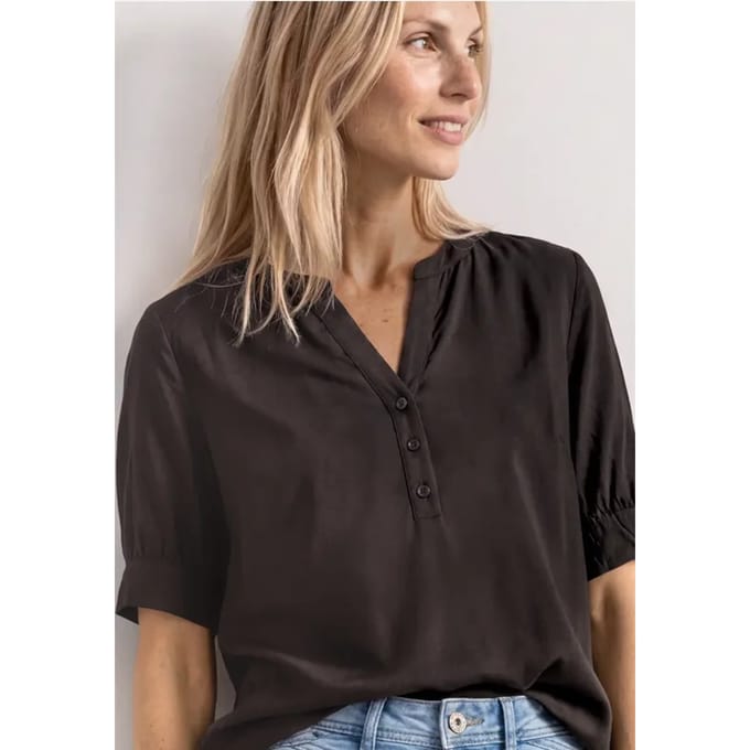 Blouse met korte mouwen, split in de hals en elastische zoom