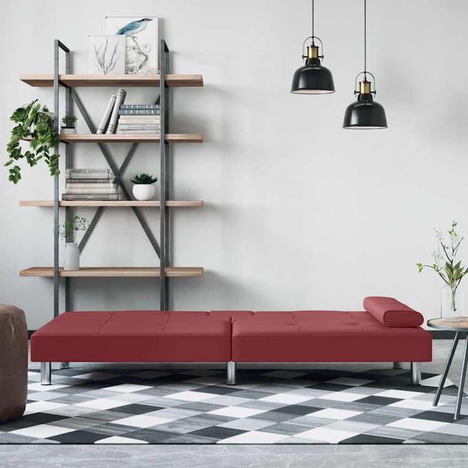 vidaXL - Slaapbank - met - bekerhouders - kunstleer - wijnrood