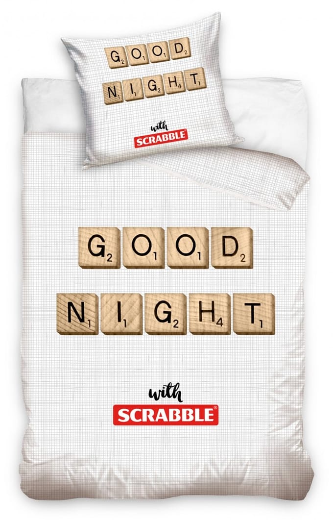 Scrabble - Dekbedovertrek - Eenpersoons wit 140 x 200 cm - 70 x 90 cm