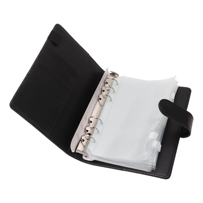 Classeur A6 Classeur A6 Pochette Zippée Carnet Cuir PU Carnet de Budget Enveloppe pour Argent noir