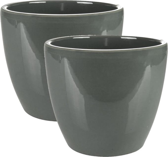 Ter Steege Bloempot - 2x - antraciet - glans - Scandinavisch - 15 x 12 cm - plantenpot