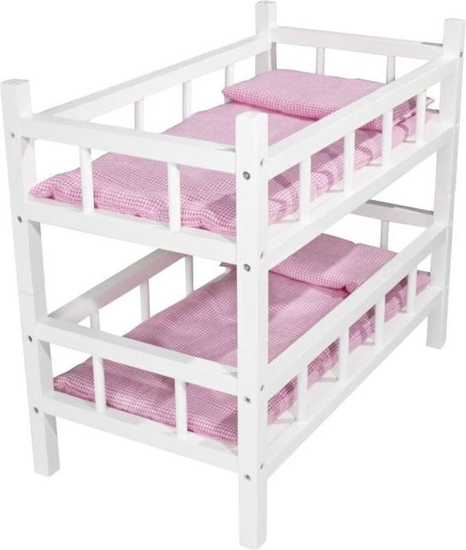 Dubbel bed voor pop - Braet T&G - wit - 50x27x42 cm.