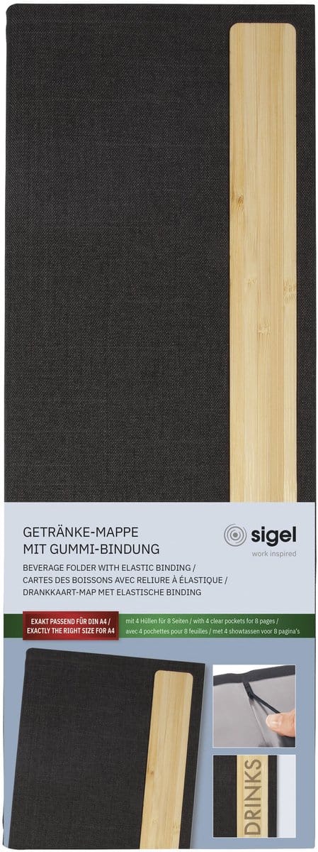 Sigel drankenmap formaat 1/2 A4 smal Eco serie voor 8 bladen donkergrijs/hout