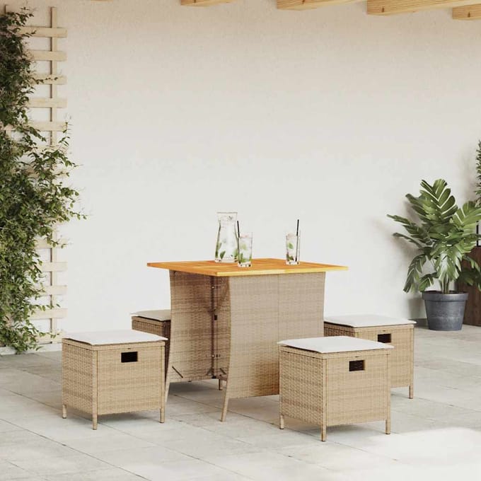 vidaXL - 5-delige - Tuinset - met - kussens - poly - rattan - beige