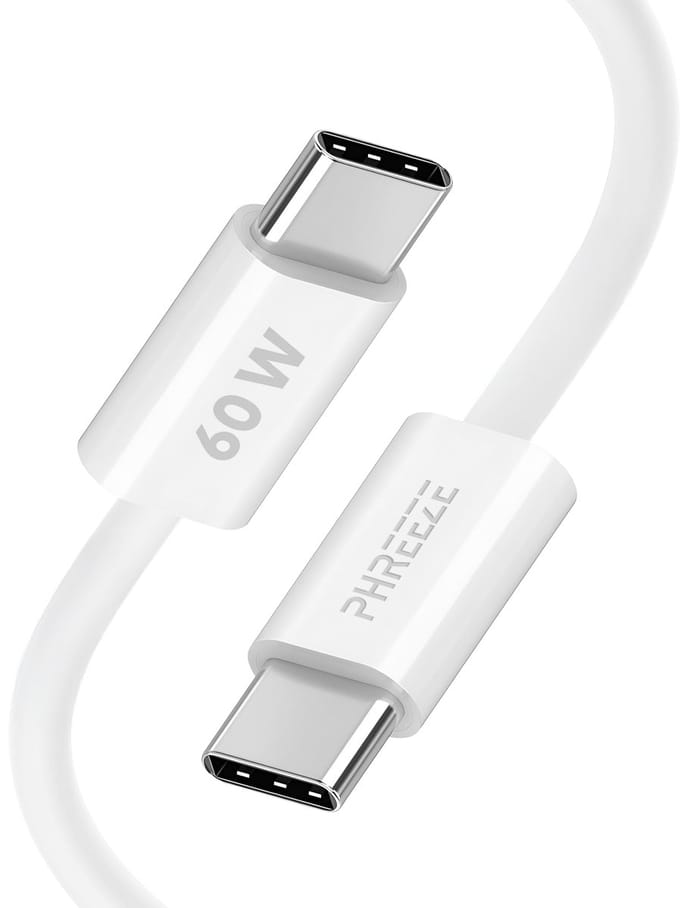 Usb C kabel met 65w power delivery & fast charge - 1 meter - Usb C naar usb C oplaadkabel - Wit - Phreeze