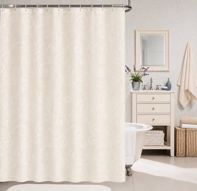 Douchegordijn de Luxe Curl met PU-structuur – Waterdicht Polyester, Anti-Schimmel Coating, Ondoordringbare Bescherming - Wasbaar – 180 x 200 cm – Creme