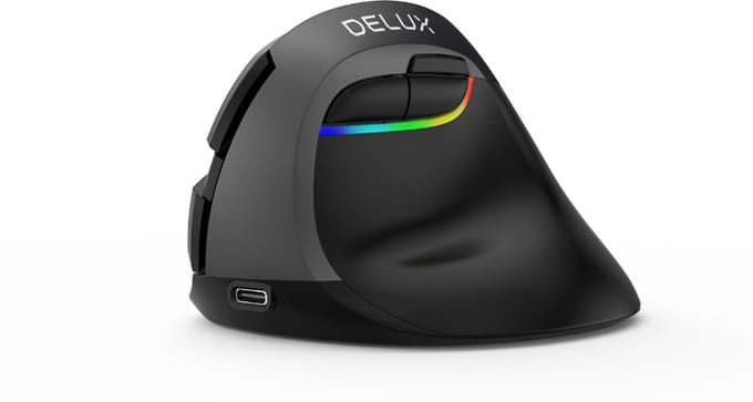 DELUX M618 Mini 2.4G draadloze 2400 DPI USB oplaadbare ergonomische verticale muis (grijs)