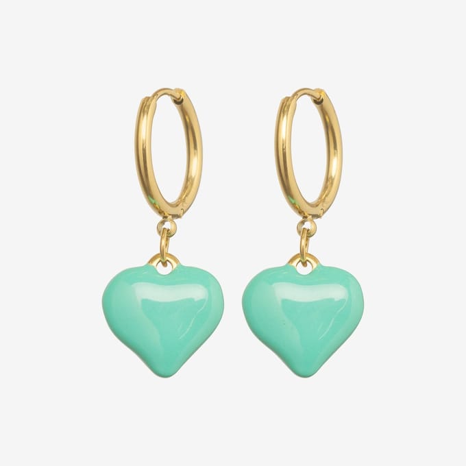 Essenza Small Green Heart Charm Earrings Gold