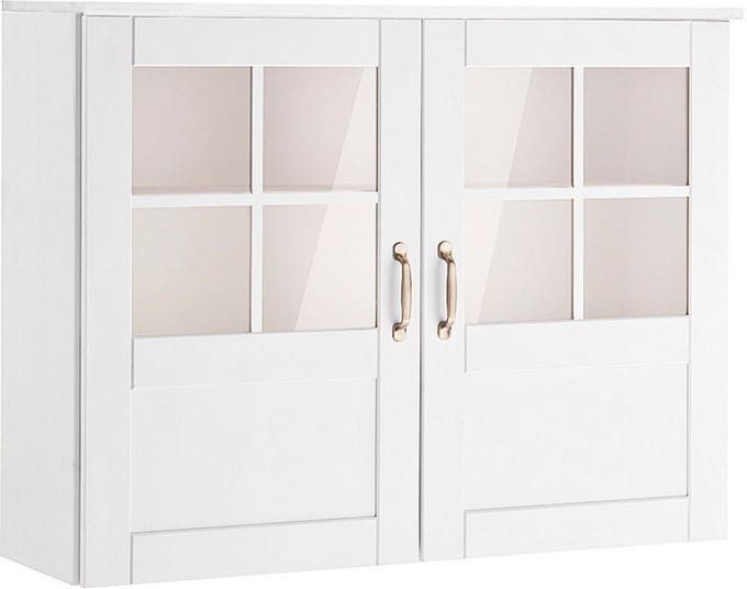 Alby - Wandvitrine met 2 Glazen Deuren - Wit Massief Grenen - 100 cm