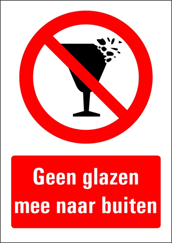 Geen glazen mee naar buiten sticker 297 x 420 mm