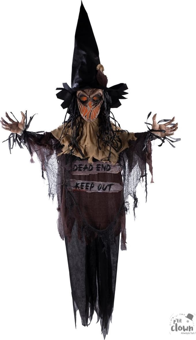 Halloween Hangpop Vogelverschrikker met licht en geluid 180 cm