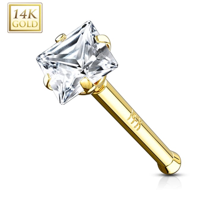 Piercing 14kt vierkant steen 0.8x6x2 - goud - LMPiercings