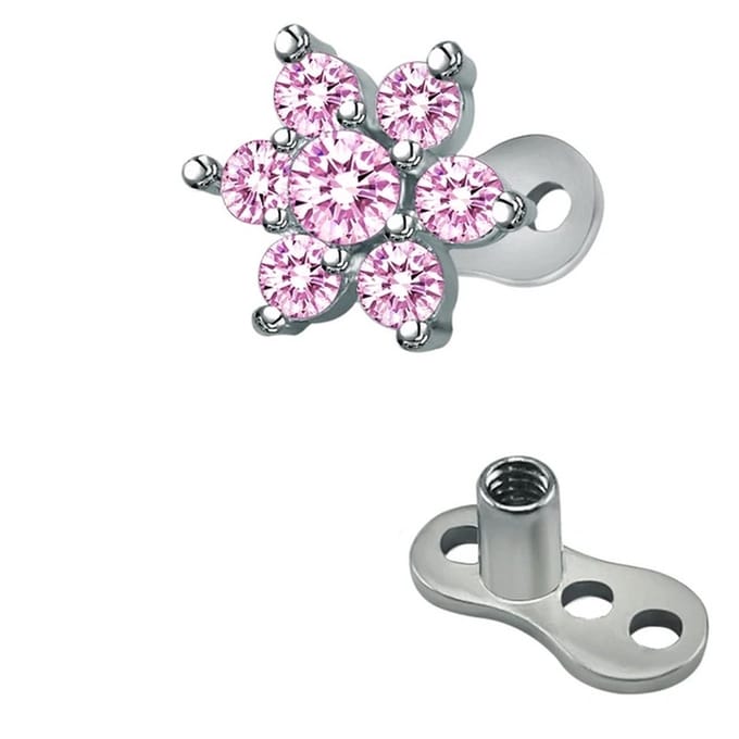 Dermal anchor titanium 3 gaats incl bloem top 1.6 - roze - LMPiercings