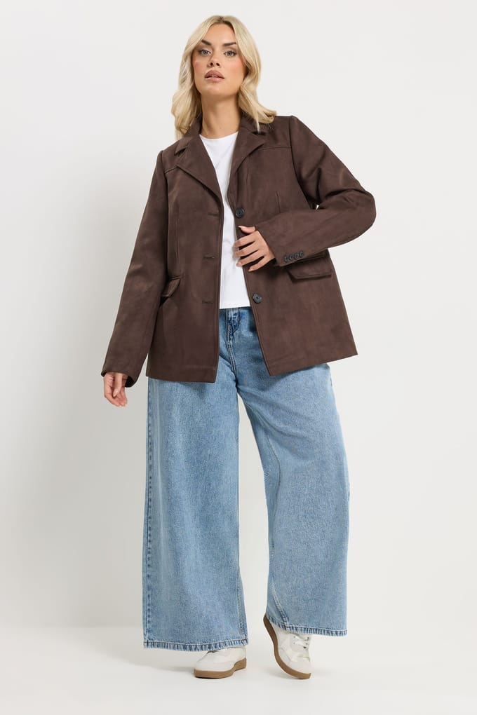 Yours Chocoladebruine Blazer Van Imitatiesuède Size 42