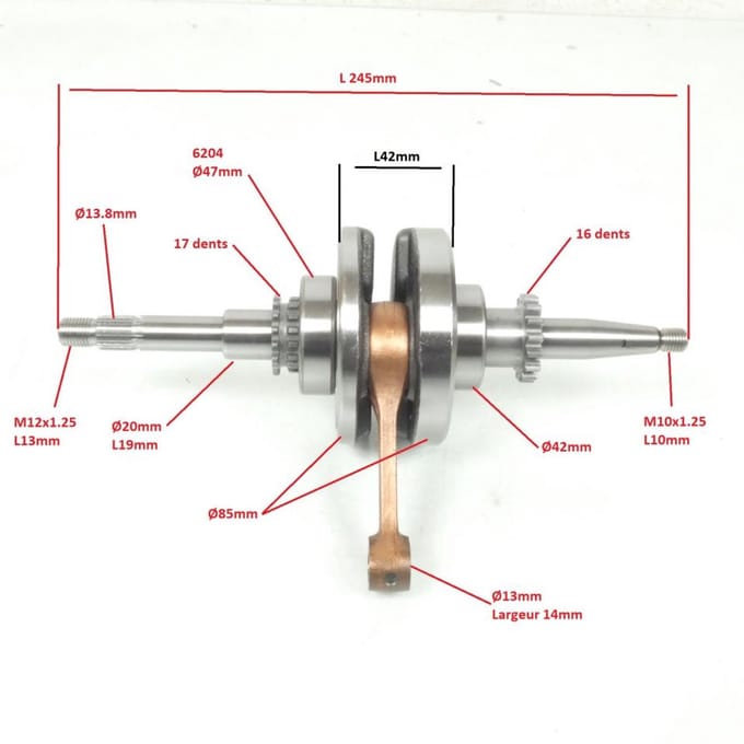 Vilebrequin embiellage pour scooter TNT 50 ROMA 4T Ø13mm pignon 16/17dts