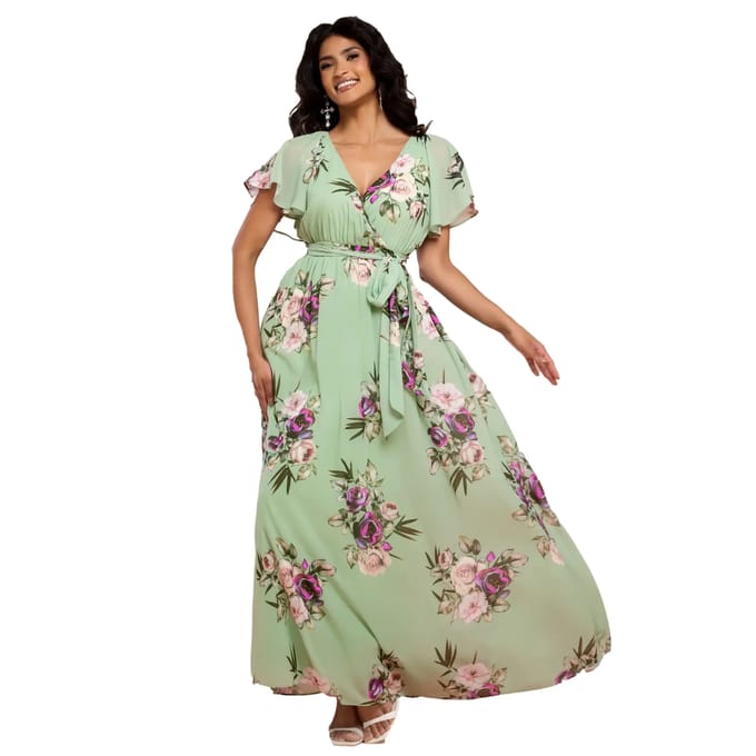 Vrouwenwrapjurk met vleugelmouwen Goddiva Maxi