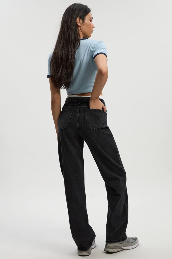 Dames Boohoo Basics Boyfriend-Jeans met hoge taille | Washed Black | Maat: 12/32L
