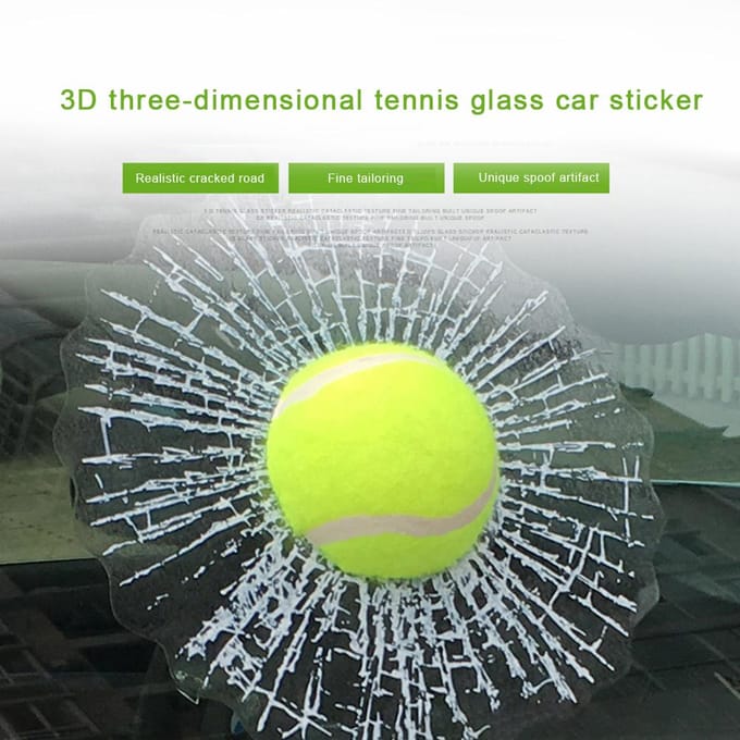 2 Pièces Verre 3D Autocollant Verre Fissuré Autocollants Verre Cassé Baseball Autocollants de Voiture Drôles Balle de Tennis vert/blanc