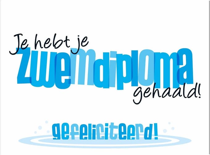 Wenskaart Zwemdiploma gehaald Gefeliciteerd