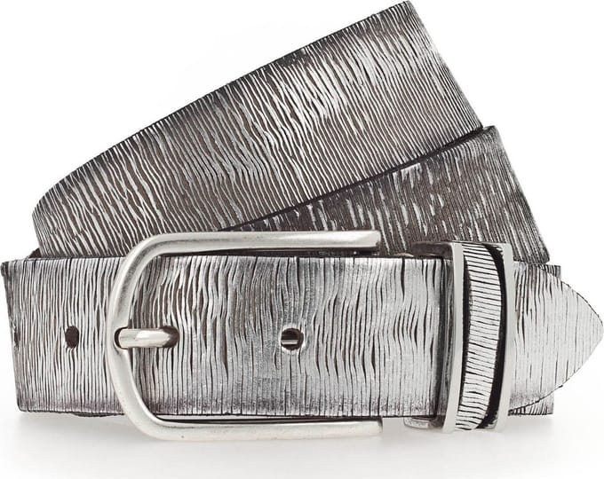 b.belt Leren Riem Cuno Silver Vollledergürtel W75 Anthracite Grey - Silver Metallic Zilverkleurig