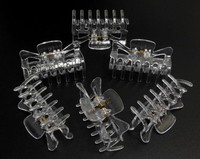 6 haarklemmen strik-vorm 6 cm transparant