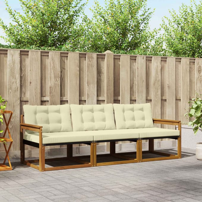 vidaXL - Buiten - bank - set - 3 - st - Natuurlijk - en - Crème